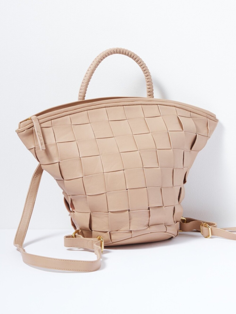 NWOT Cleobella Zeda Leather Woven Backpack in Bone